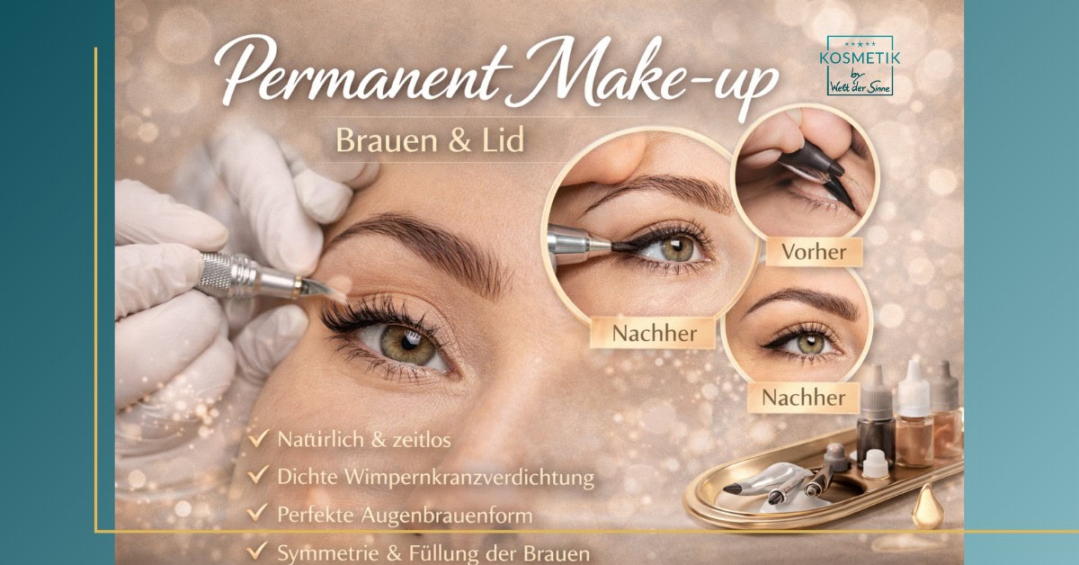 Permanent Make-up für Augenbrauen und Lid in Leverkusen – natürliche Brauenform, Symmetrie und Eyeliner permanent (Wimpernkranzverdichtung) für einen klaren, ausdrucksstarken Blick.